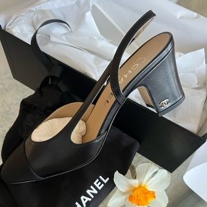 Chanel sling backs brand new never worn, hard to find black on black. Size 38.5